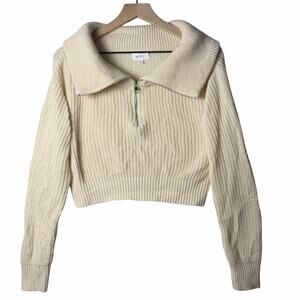 Mable Ribbed Crop 1/2 Zip Sweater Cream Women's size S